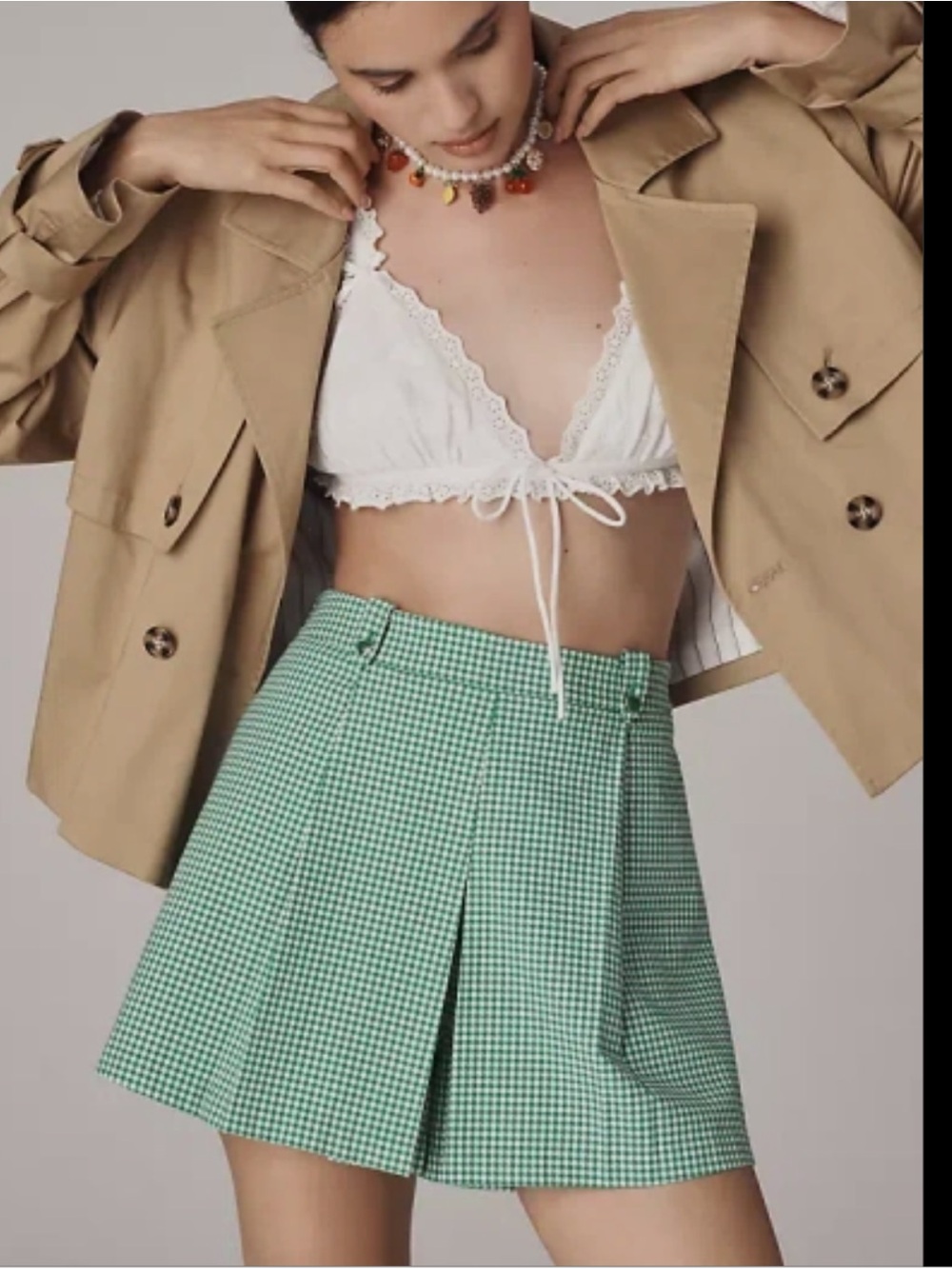 Maeve Anthropologie Menswear Pleated Skort In Green